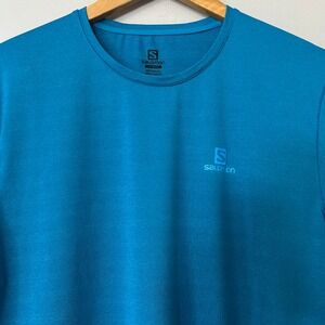 Salomon XA Shirt Mens Large Blue Teal Performance Short Sleeve Athletic Fit Tee